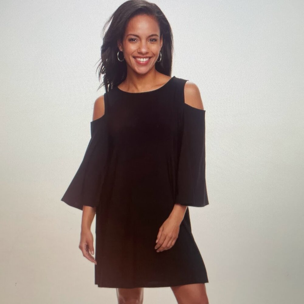 Women's Nina Leonard Draped Sleeve Cold-Shoulder Dress-Size Medium